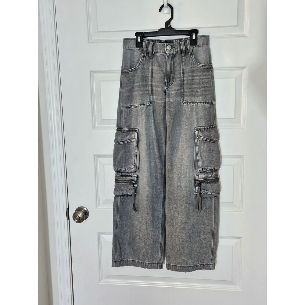 Aeropostale Mid Rise Cargo Denim Jeans Stonewash Gray Size XS Reg